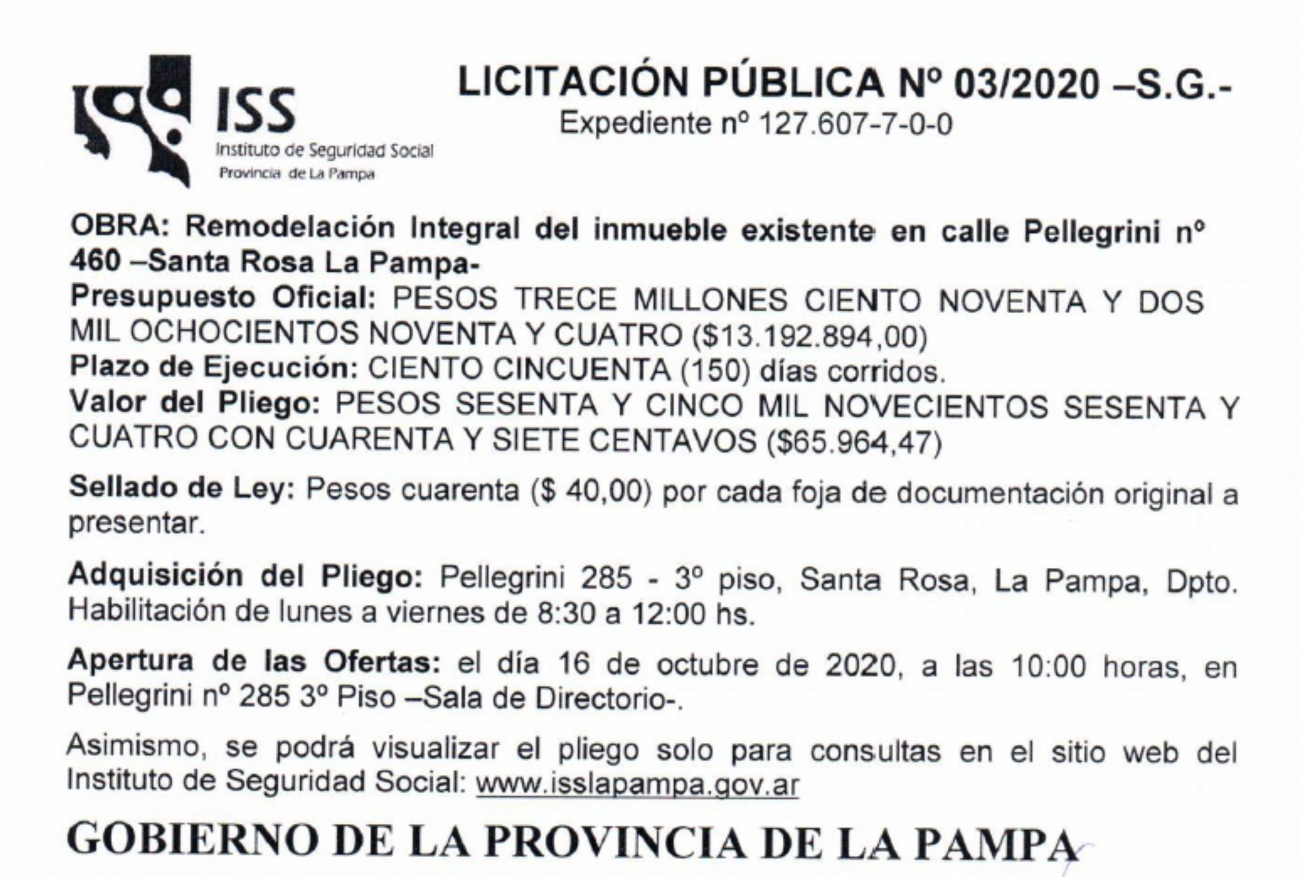 Licitación Pública Nº 0320 Sg Iss La Pampa 5856